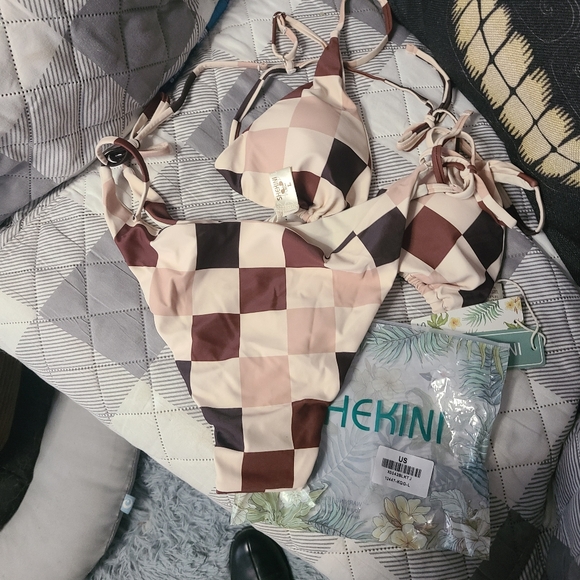 SheKini Bikini Colorblock Brown and Tan, New in Package, Size Large - Picture 7 of 9